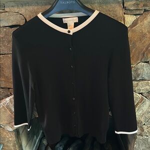 Worthington Black Button Down Sweater with White Accents Size Small